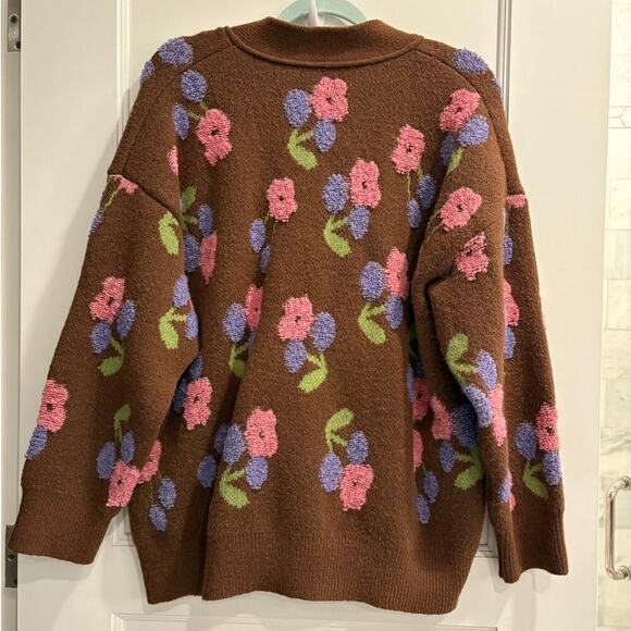Cider Size Medium Brown Pink Purple Floral Cardigan Sweater - Picture 2 of 3